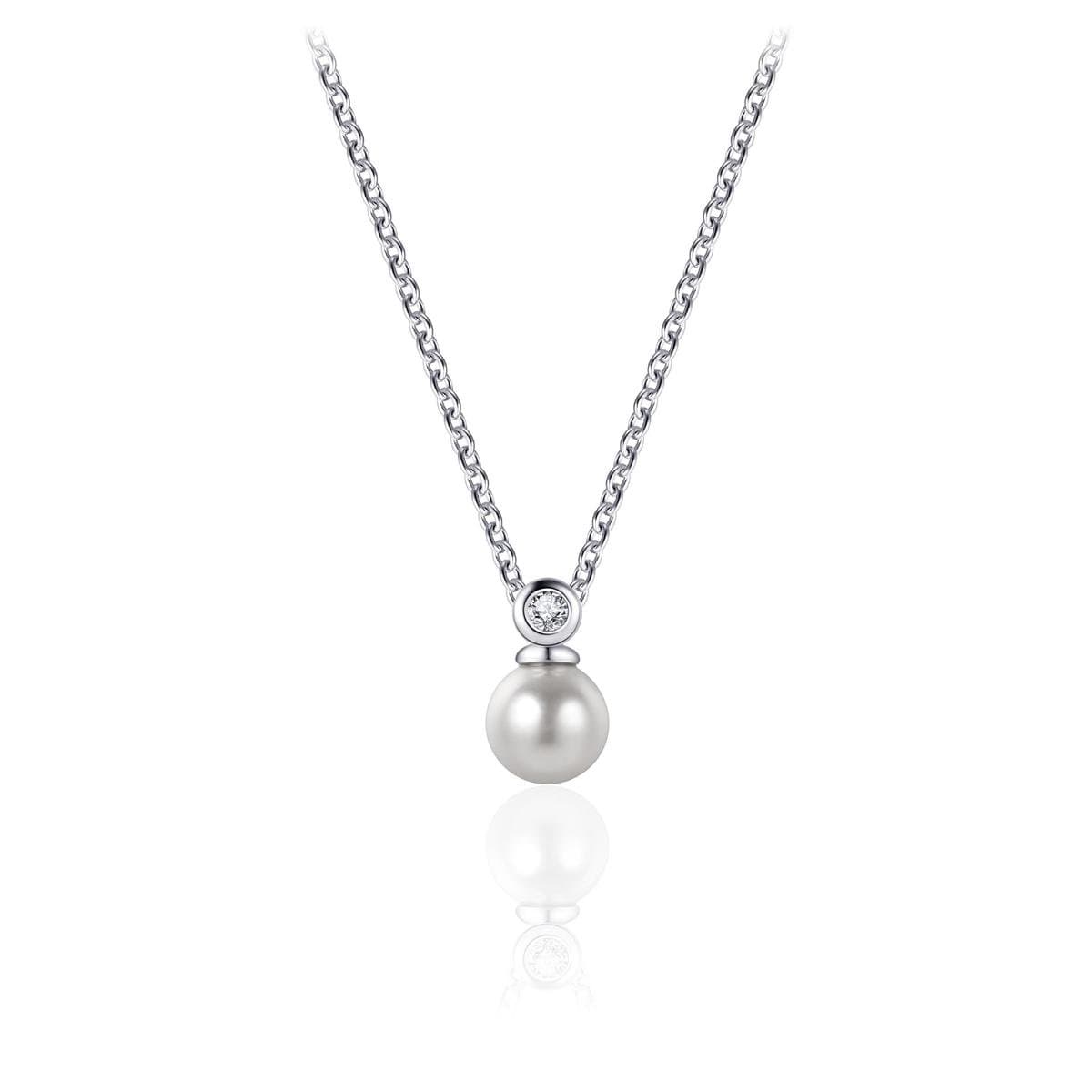 Jewels Inc. - Parel Hanger incl. Ketting met een Zirkonia Steen gezet in een gladomzetting - 10mm x 5mm - Lengte 42+3cm - Gerhodineerd Zilver 925