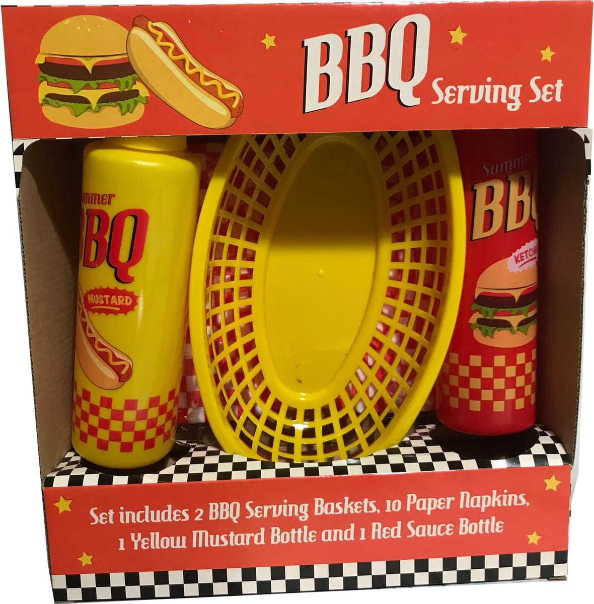 BBQ Serveer Set Met Mandjes En Ketchup Mosterd Saus Flessen