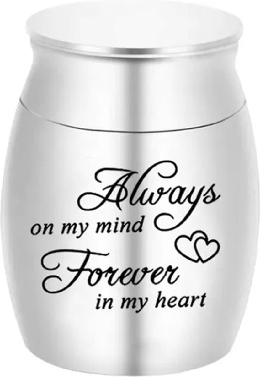 Mini urn - Zilver - Met tekst 'Always on my mind. Forever in my hart' - Urn voor as - (Urn)