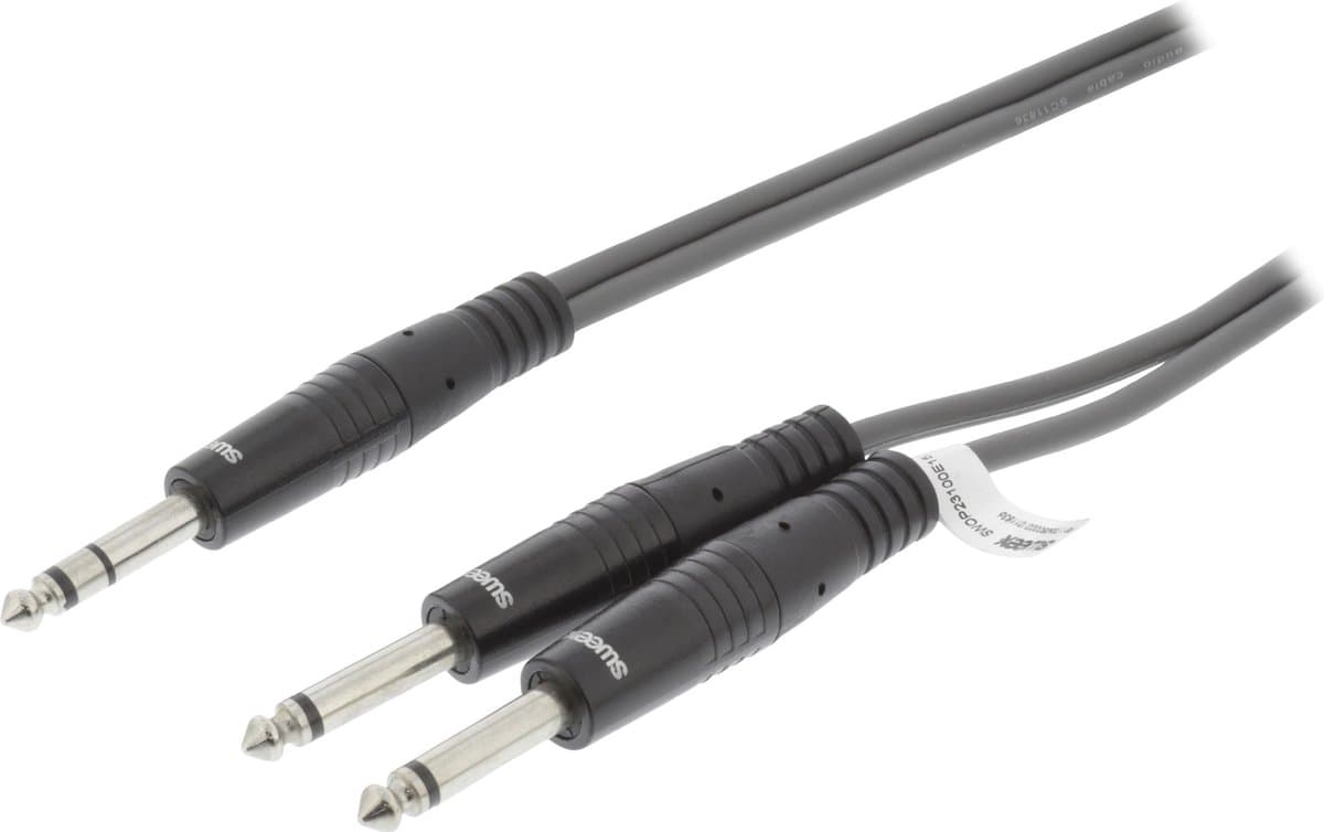 Sweex SWOP23100E30 Stereo Audiokabel 6.35 Mm Male - 2x 6.35 Mm Male 3.0 M Donkergrijs