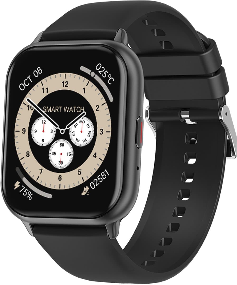 Electrox - Smartwatch met sportfuncties - Smart Horloge - Fitness Tracker - Bluetooth Smartwatch – Full Touchscreen - Bloeddruk & Hartslagmeter - Activity Tracker - Dames en Heren SmartWatch - Zwart T17F