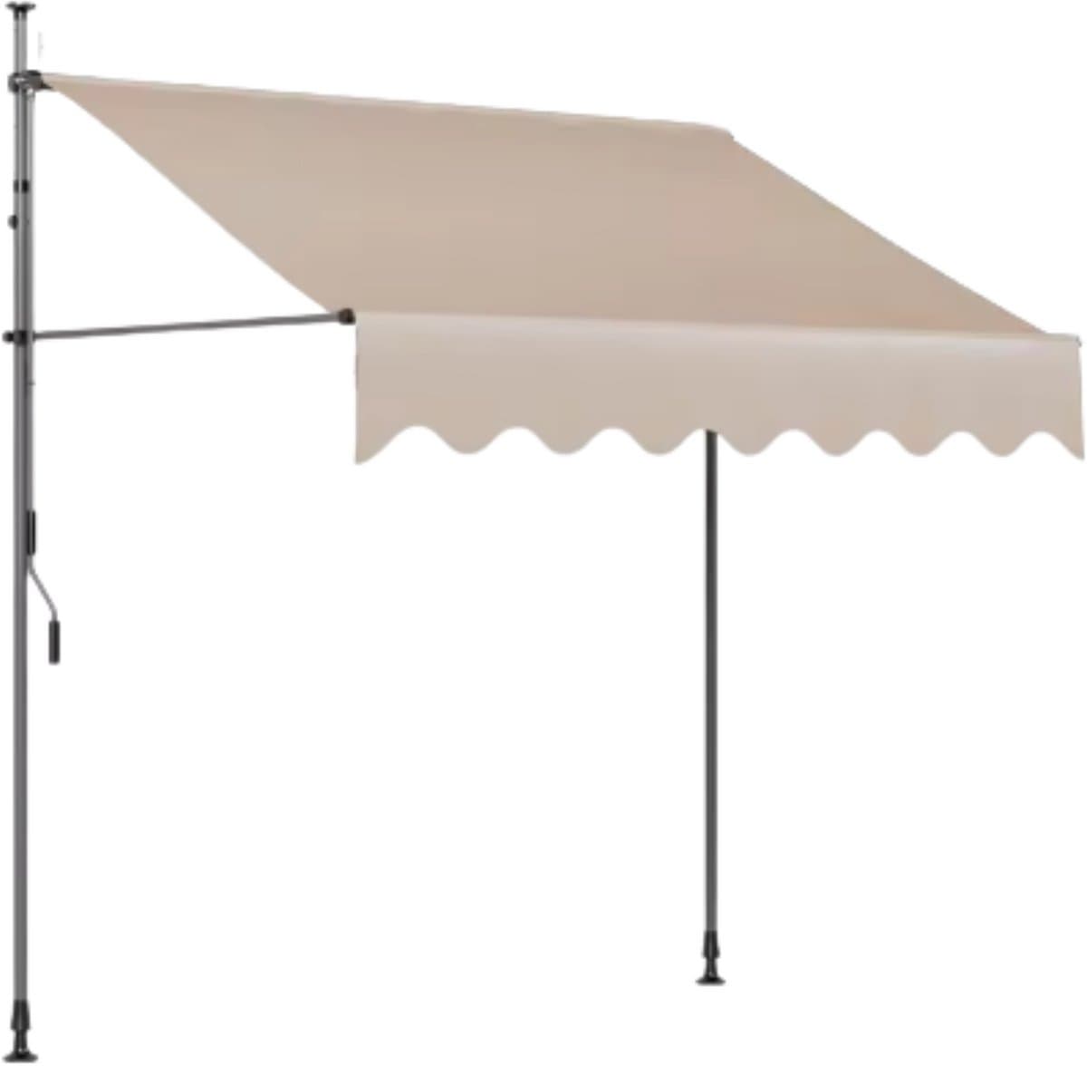 Luifel Balkon - Luifelklem voor Tuin en Zonbescherming - Intrekbare, UV-bestendige Luifel zonder Boren - 2x1,2m - Khaki