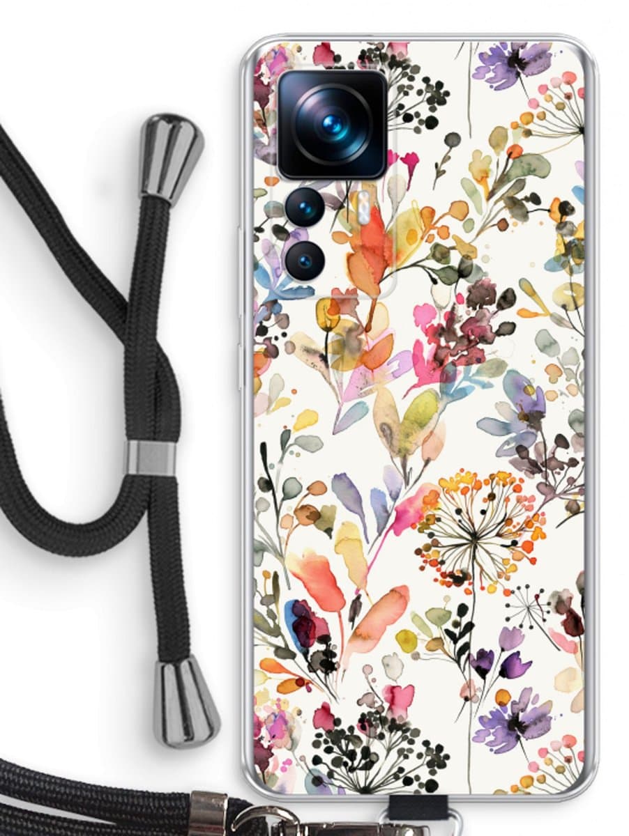 Case Company® - Hoesje met koord geschikt voor Xiaomi 12T Pro hoesje met Koord - Wilde grassen - Telefoonhoesje met Zwart Koord - Bescherming aan alle Kanten en Over de Schermrand