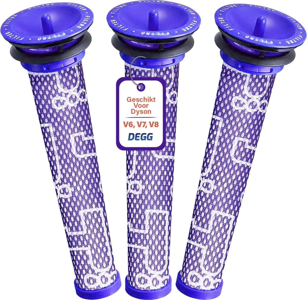 DEGG® - Pre-Filter - Geschikt voor Dyson V8, V7 en V6 - Wasbaar - Onderdelen - Vervangt DC58, DC59, DC61 en DC62 - Animal Stofzuiger - Duurzaam - 3 STUK(S)