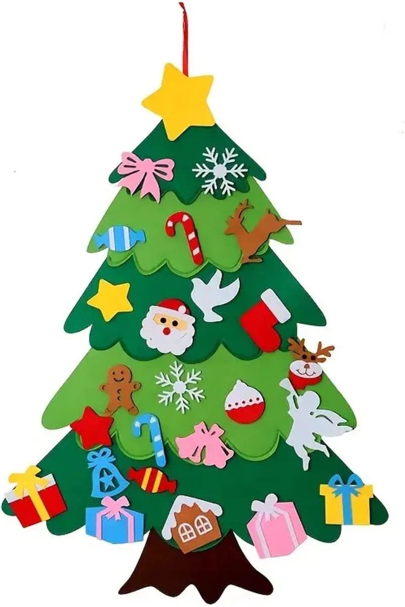 Jojoy - Kerstboomproject – Veilige Vilt DIY Boom met 26 Versieringen voor Kinderen - FELTPINETREE