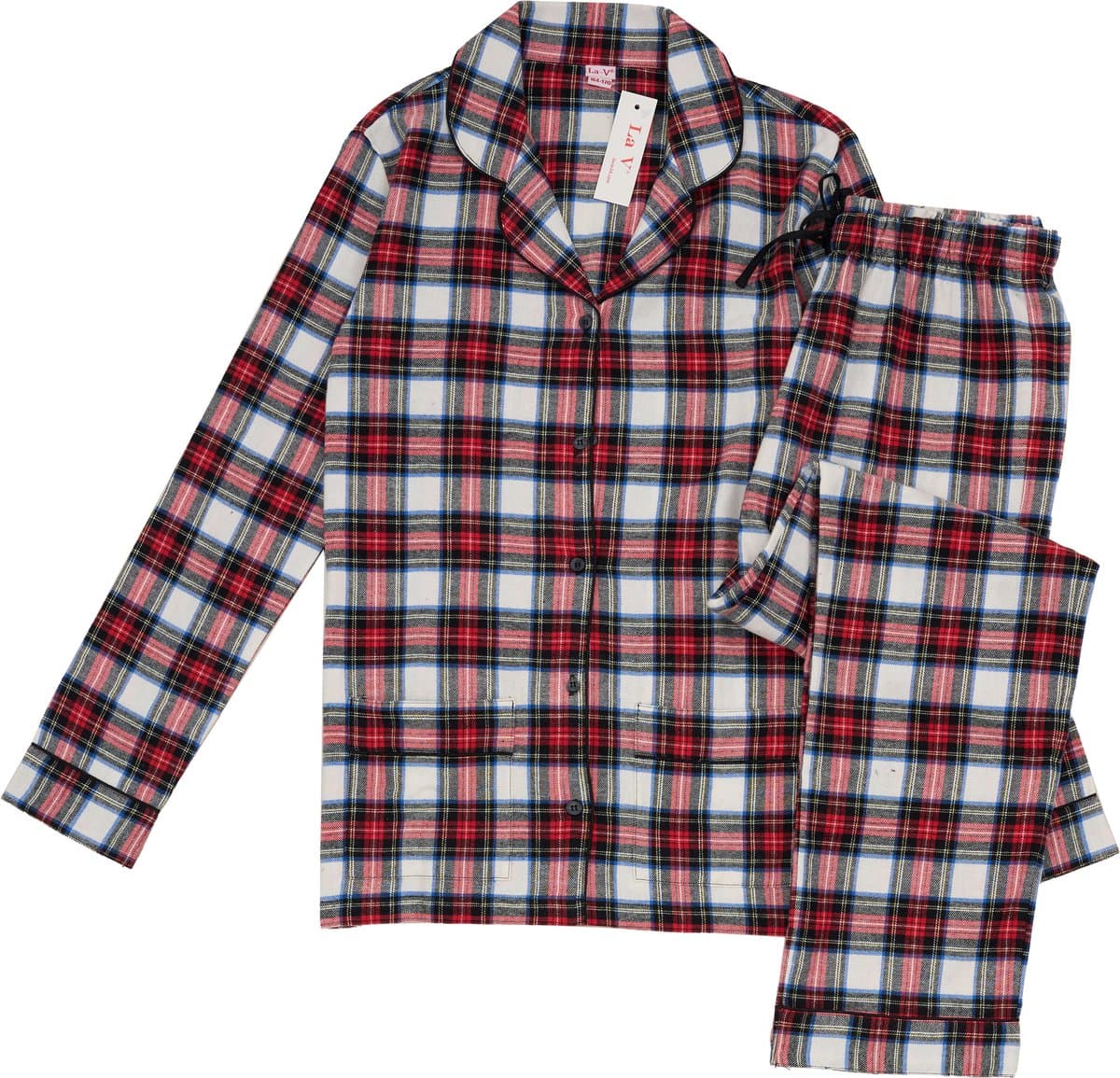 La-V Flanel pyjama set voor meisjes met geruit patroon Rood  164-170