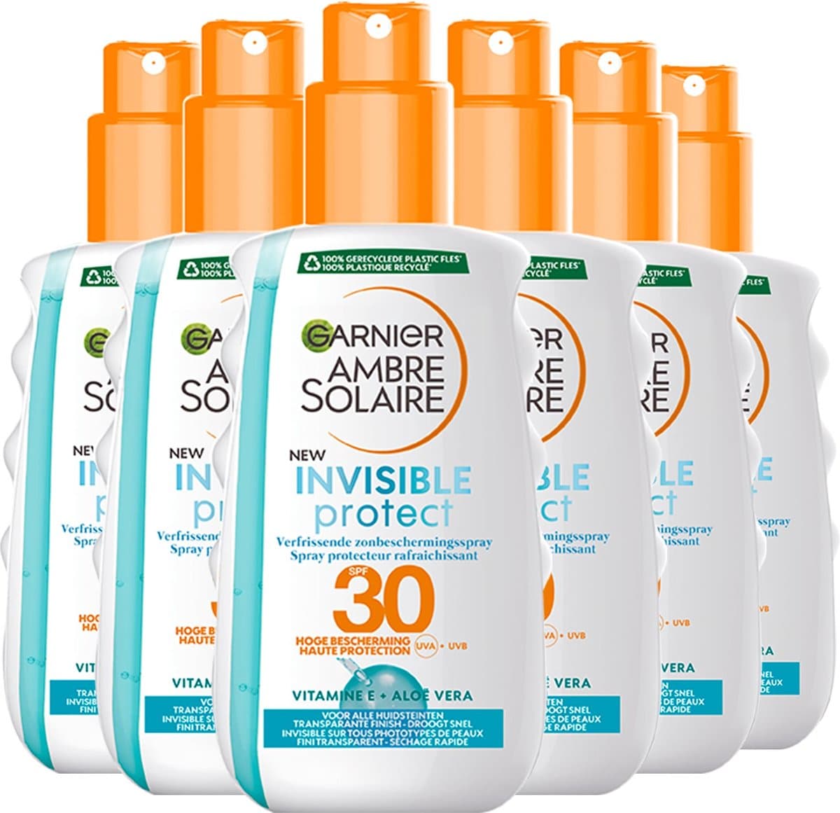Garnier Ambre Solaire Invisible Protect Refresh Transparante Bronze Zonnebrandspray SPF 30 - 6 x 200 ml - Voordeelverpakking