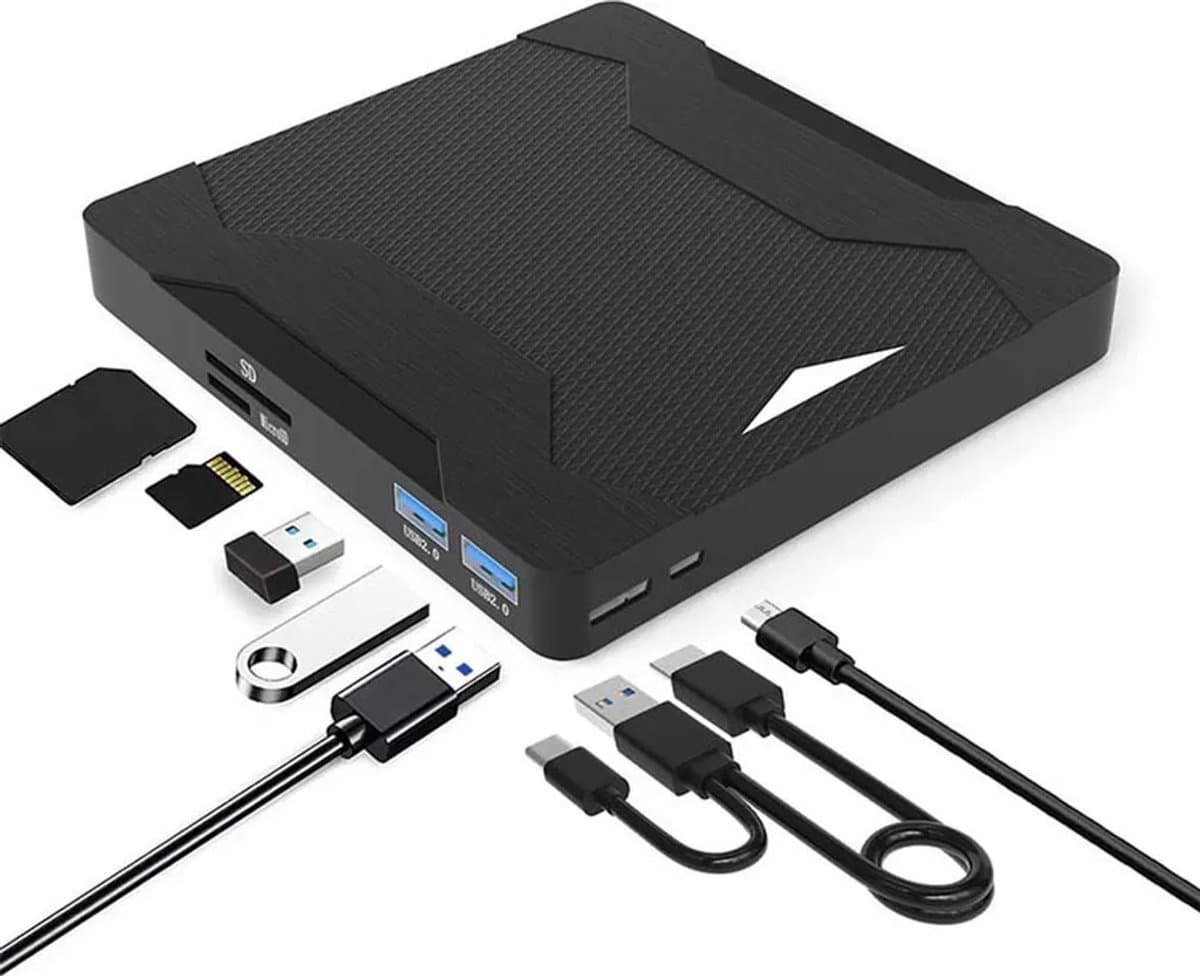 Externe optische drive, 5-in-1, USB 3.0- en Type-C-interfaces, ultradun en draagbaar, met SD/TF-kaartlezer, geschikt voor laptops, pc's, MacBooks, Windows- en Linux-systemen.