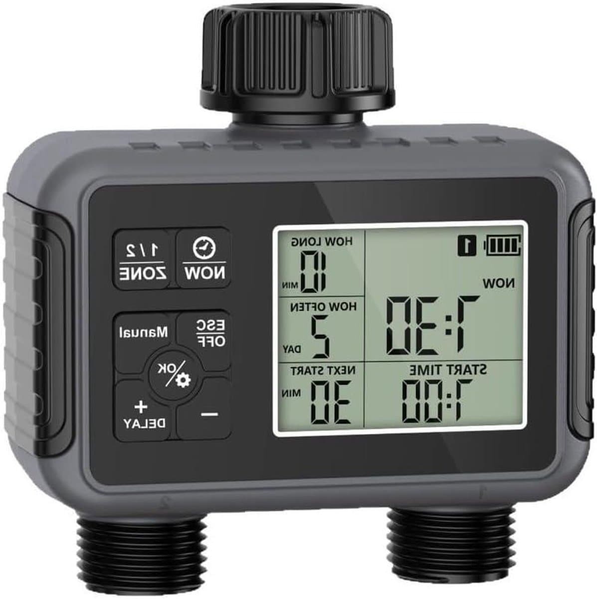 Water Timer - Irrigatie Controller - Tuin Water Geven - Dubbele Uitlaat - 13 x 13 x 4 cm - Zwart