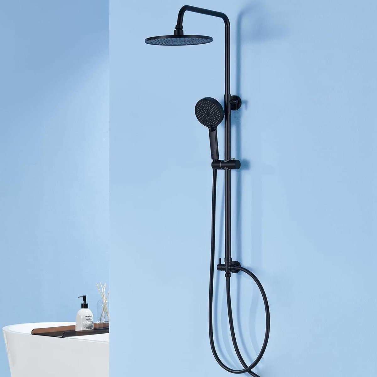 Douchesysteem Zonder Kraan - Regendouche Set - Badkamer Upgrade - In Hoogte Verstelbaar - 25 cm Douchekop - Zwart