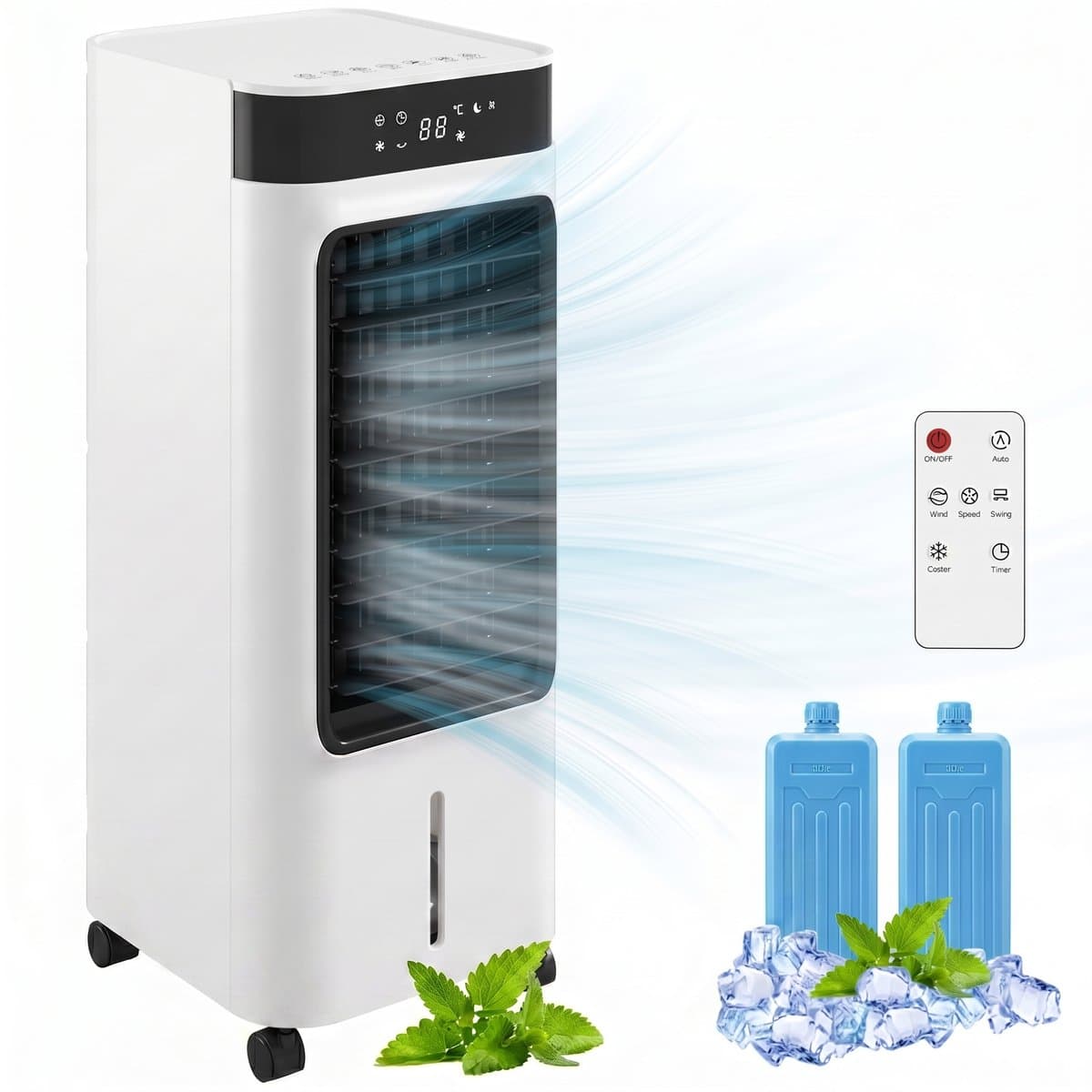 3-in-1 Mobiele Luchtkoeler - Aircooler - Luchtkoeler met 7L Watertank - 48° Oscillatie - 3 Snelheden & Modi - 24u Timer - Wit