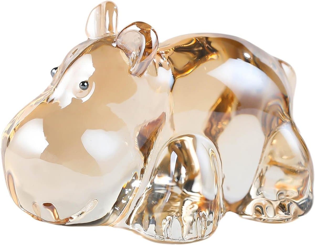 Kristal Nijlpaard Beeldje - Glazen Dierenfiguur - Woondecoratie - Hoogwaardig K9 Kristal - 7 x 4 x 45 cm - Goud