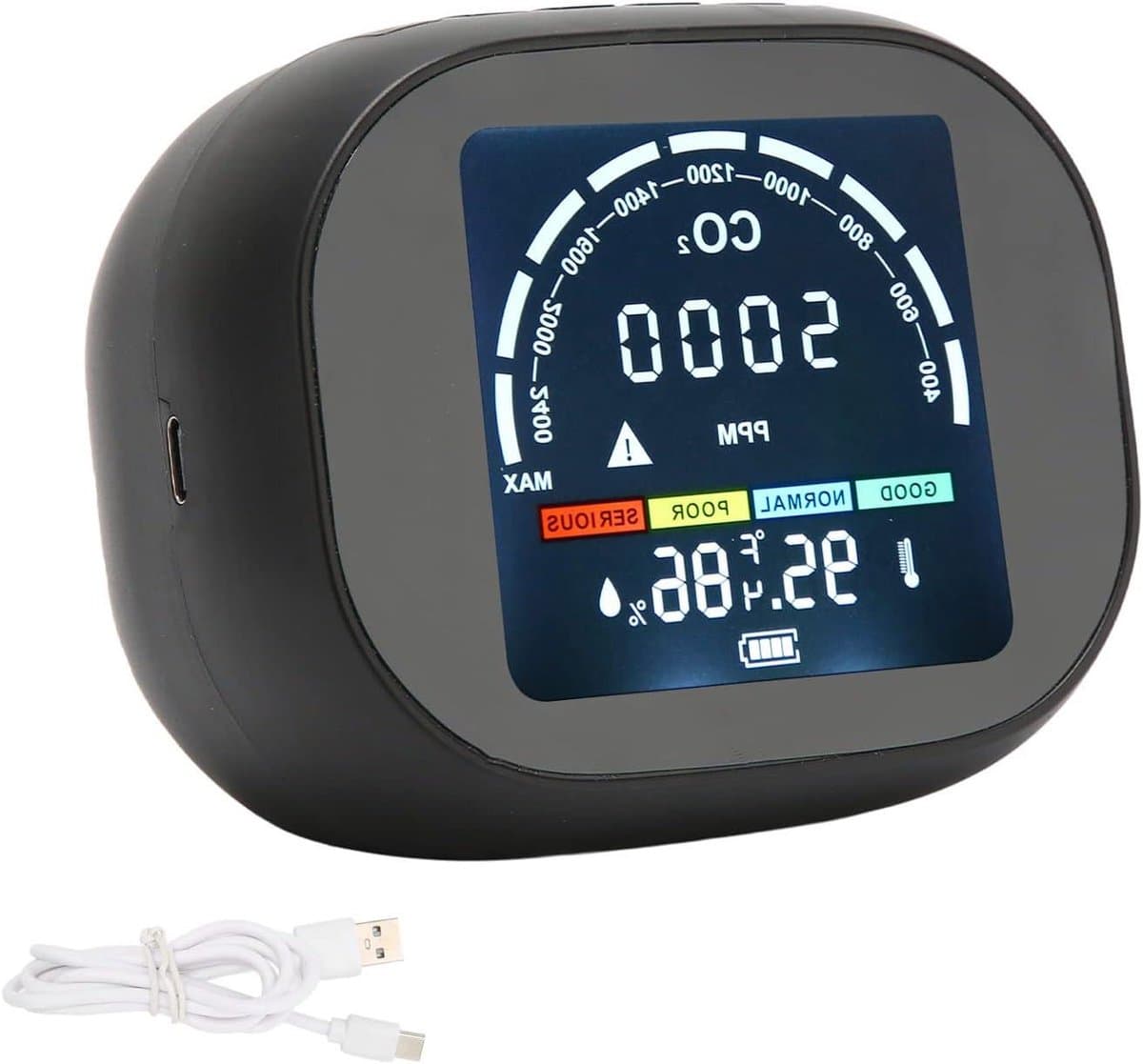 CO2 Detector - Luchtkwaliteit Meter - Binnenklimaat Monitoren - Alarmfunctie - Compact Formaat - Wit