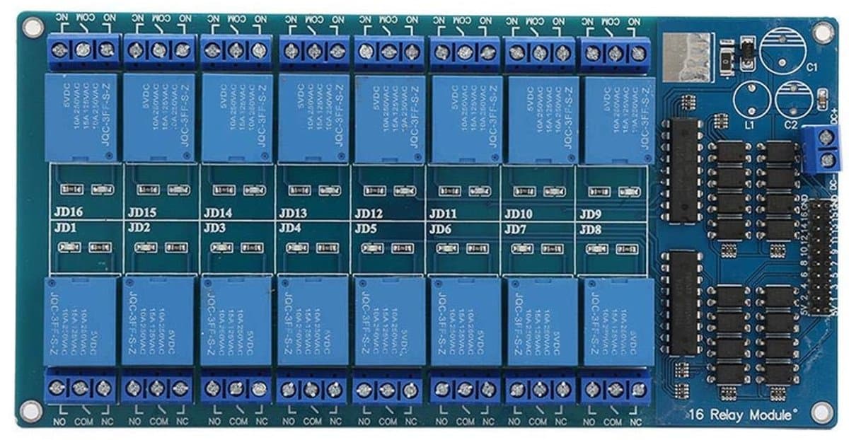 Jhubersproducts - 16-kanaals relaismodule - Optocoupler bescherming - DC 5V - Microcontroller module - Ideaal voor automatisering - Compact formaat