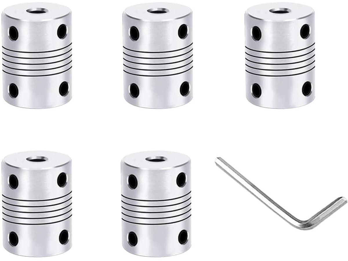 Dailygoody - 3D Printer Aluminium Flexibele Koppeling - Stappenmotor Koppeling - Elimineert Spanningen - Zilver - Flexibel - Inclusief Inbussleutel - ...