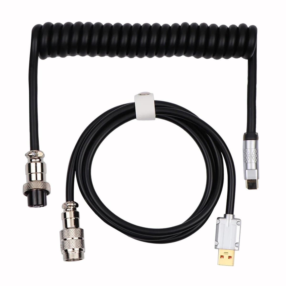EPOMAKER Coiled USB Cable - Puff - Aviator Kabel - USB-C - Mechanisch Toetsenbord Kabel - Gevlochten PU - Detachable - Voor Gaming & Custom Keyboards - Zwart