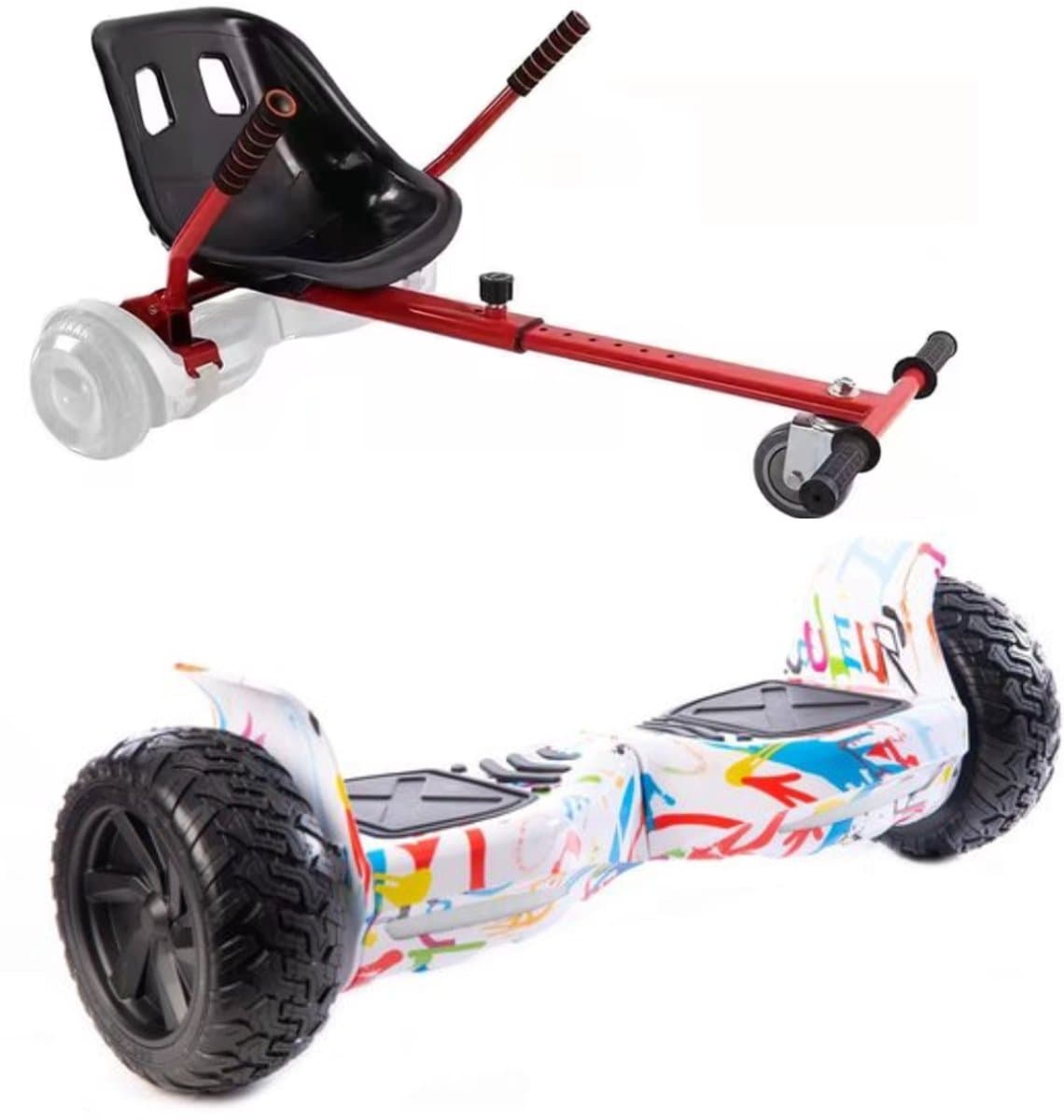 Altrado - Hoverboard + Hoverkart – White multicolour 8.5 inch Off-Road - 15 km/h - 10km bereik - Bluetooth speaker - Oxboard - Hoverboards