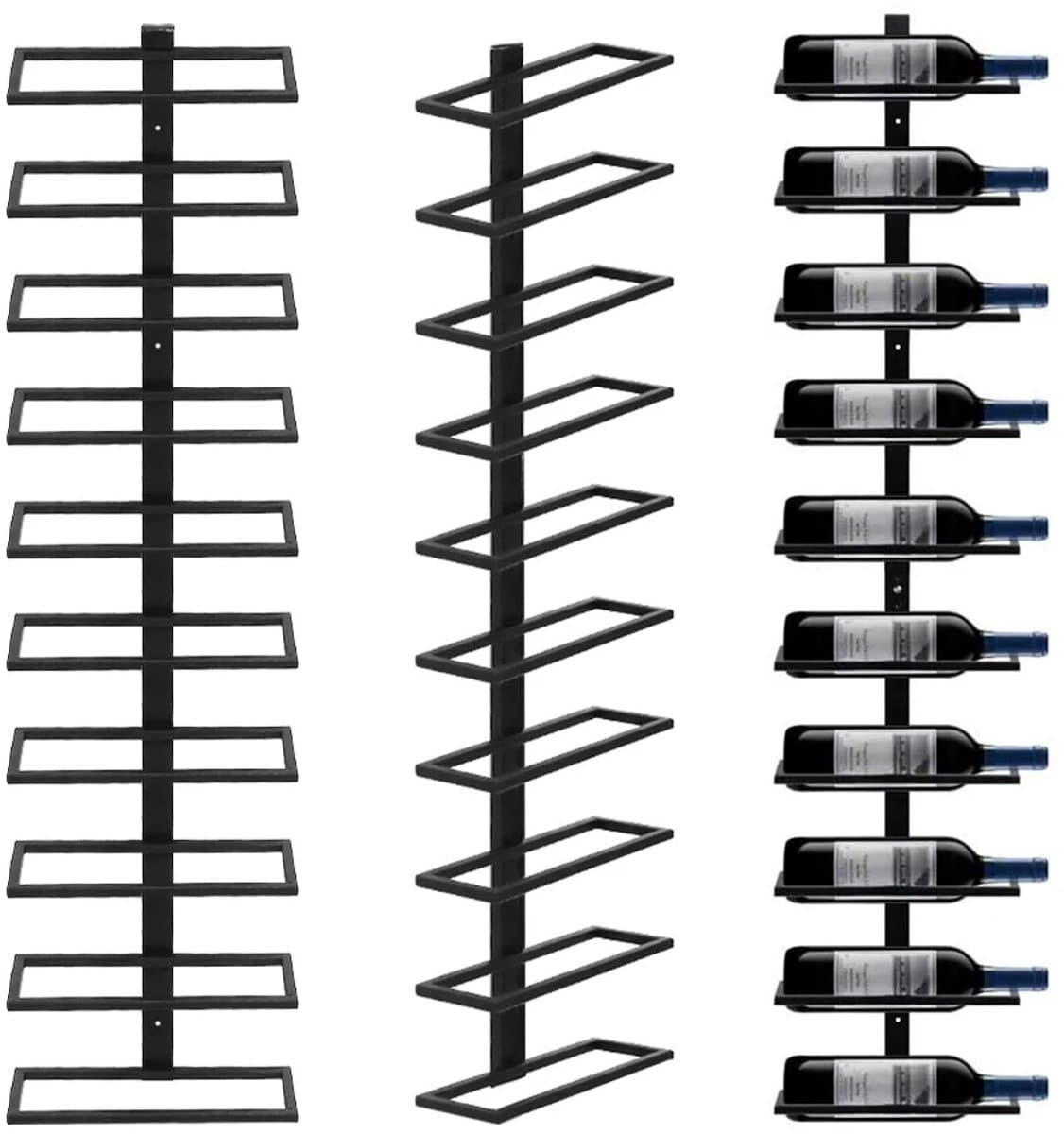 Solvix Wijnrek – Wijnrek Muur – Flessenrek – Flessendrager voor 10 Wijnflessen – Metalen Wandrek voor Keuken, Woonkamer en Wijnkelder