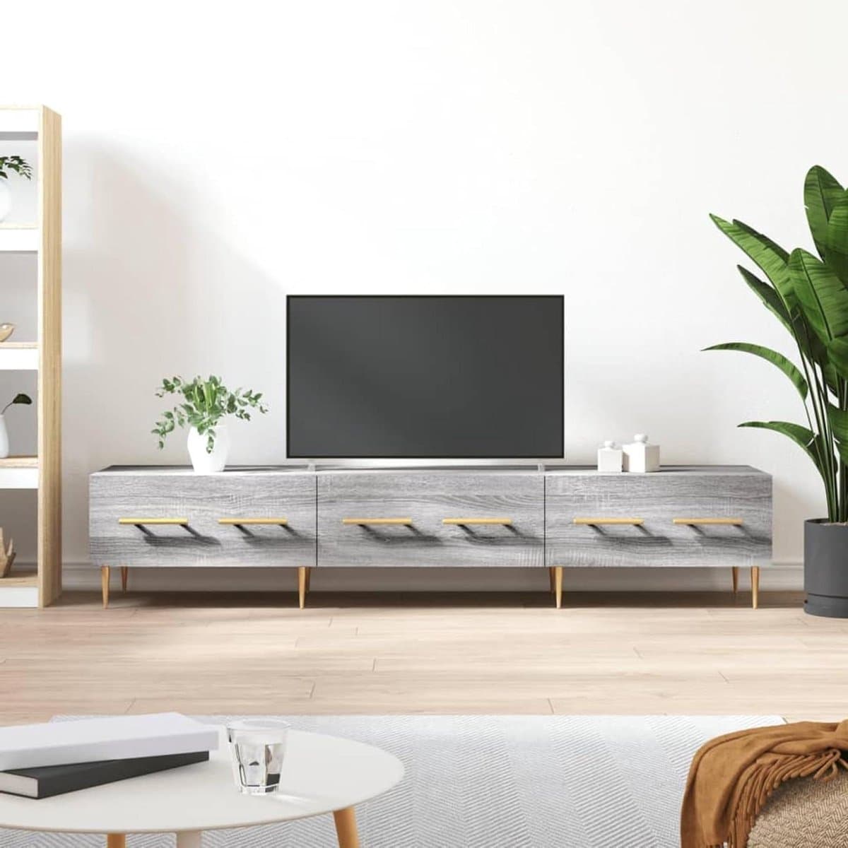 TV-kast Hout - TV meubel Dressoir - Woonkamer Organisatie - Stabiele Bovenplaat - 150 cm Breed - Grijs Sonoma