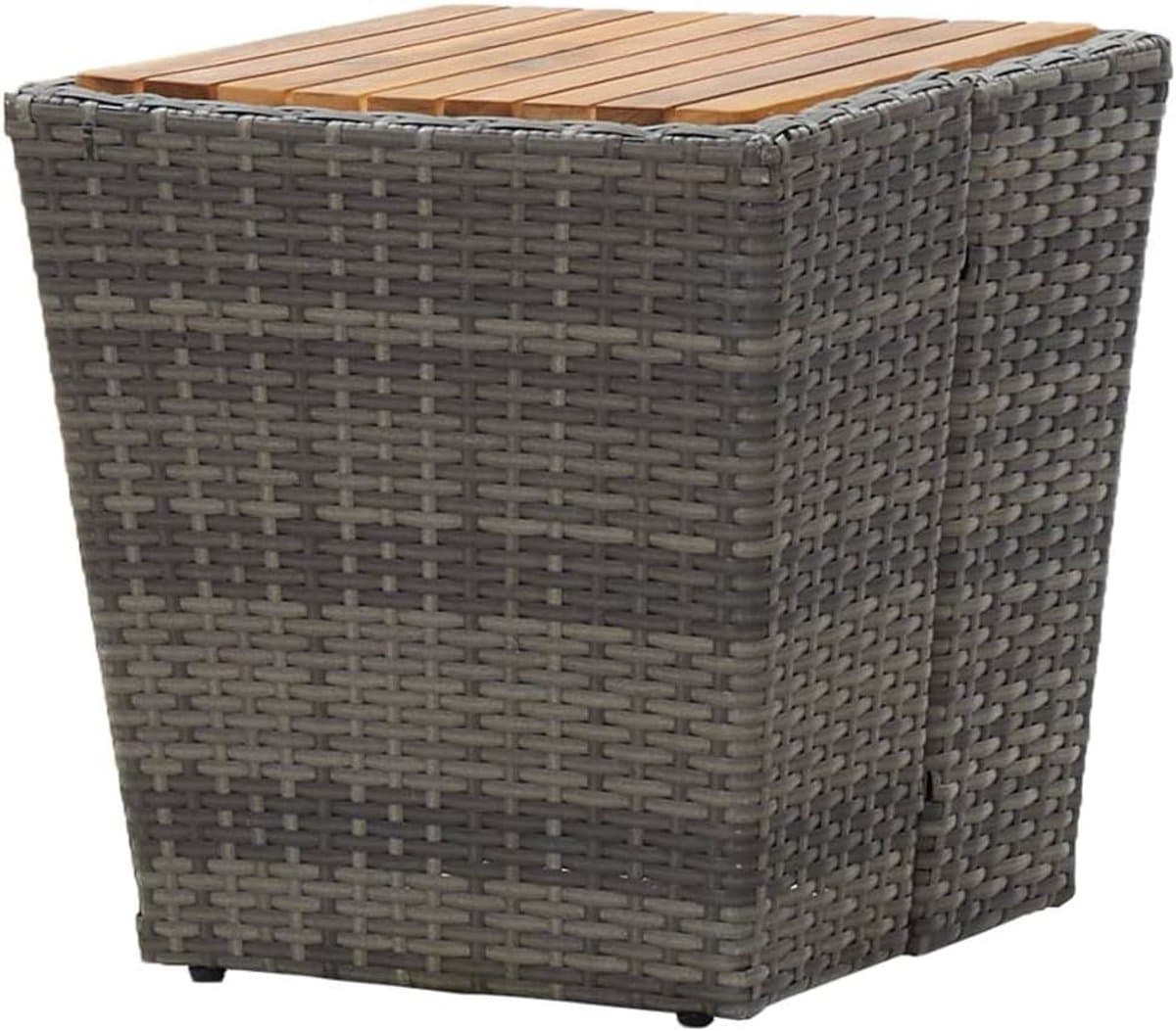 Bijzettafel Poly Rattan - Tuin Tafel - Gezellige Theetijd - Acacia Houtblad - 415x415x43 cm - Grijs