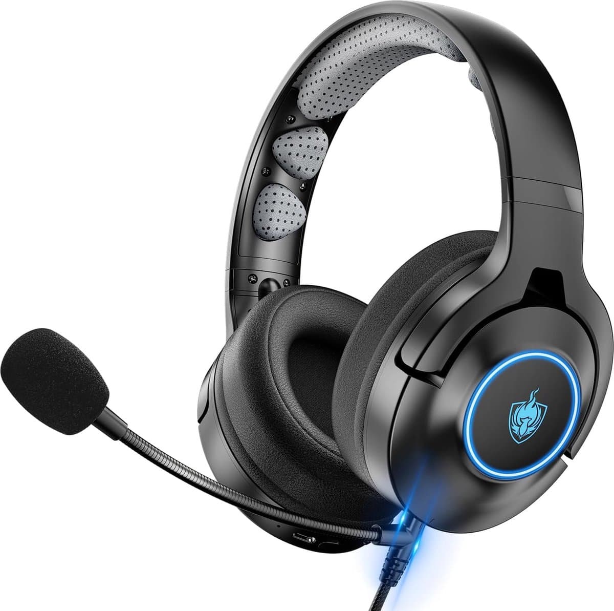 StayPowered Gaming Headset - Meeslepend Geluid & Bluetooth Vrijheid - Multiplatform Compatibiliteit - 3D Stereo Surround - Ruisonderdrukkende Microfoon - Lange Batterijduur (40 Uur) - Plug & Play - Blauw - Levering Sneller dan Aangegeven!