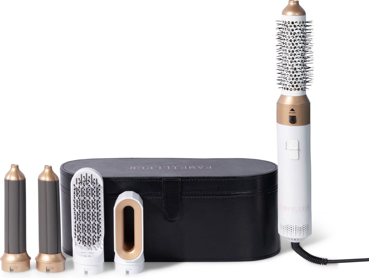 Fameilleur nieuwe krultang 5 in 1 Föhnborstel White+luxe opbergcase-5 verschillende opzetstukken meegeleverd-multifunctionele multistyler-volumeborstel-haardroger- 2 krullers-fohn borstel-stijltang-stijltang-krultang-krul tang-haar borstel-haarborste
