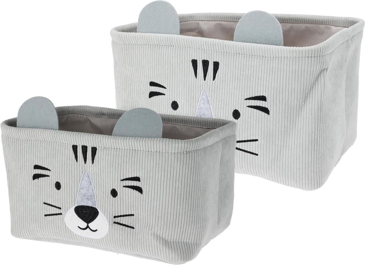 Mandenset dieren - 2 Delig - Opbergmand voor kinderkamer - Kast Organizer - Grijs