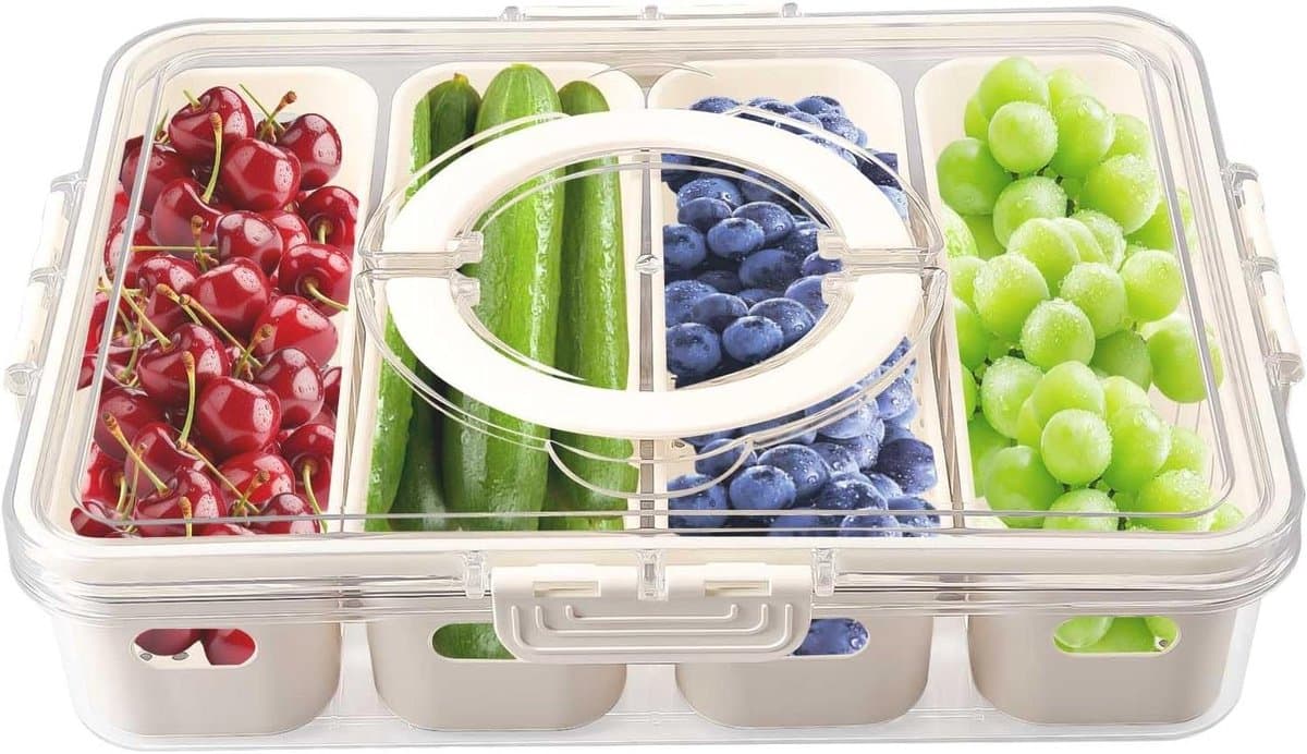 Opbergbox voor de koelkast - 4 vakken - Afneembaar deksel - Geschikt voor vlees, fruit en groenten - Doorzichtig - BPA-vrij - 31 x 24 x 7 cm