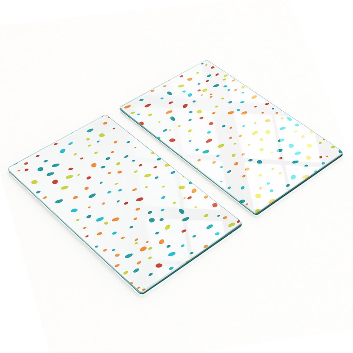Glazen serveerplanken voor in de keuken met kleurrijke stippenprint, 2x30x52 cm