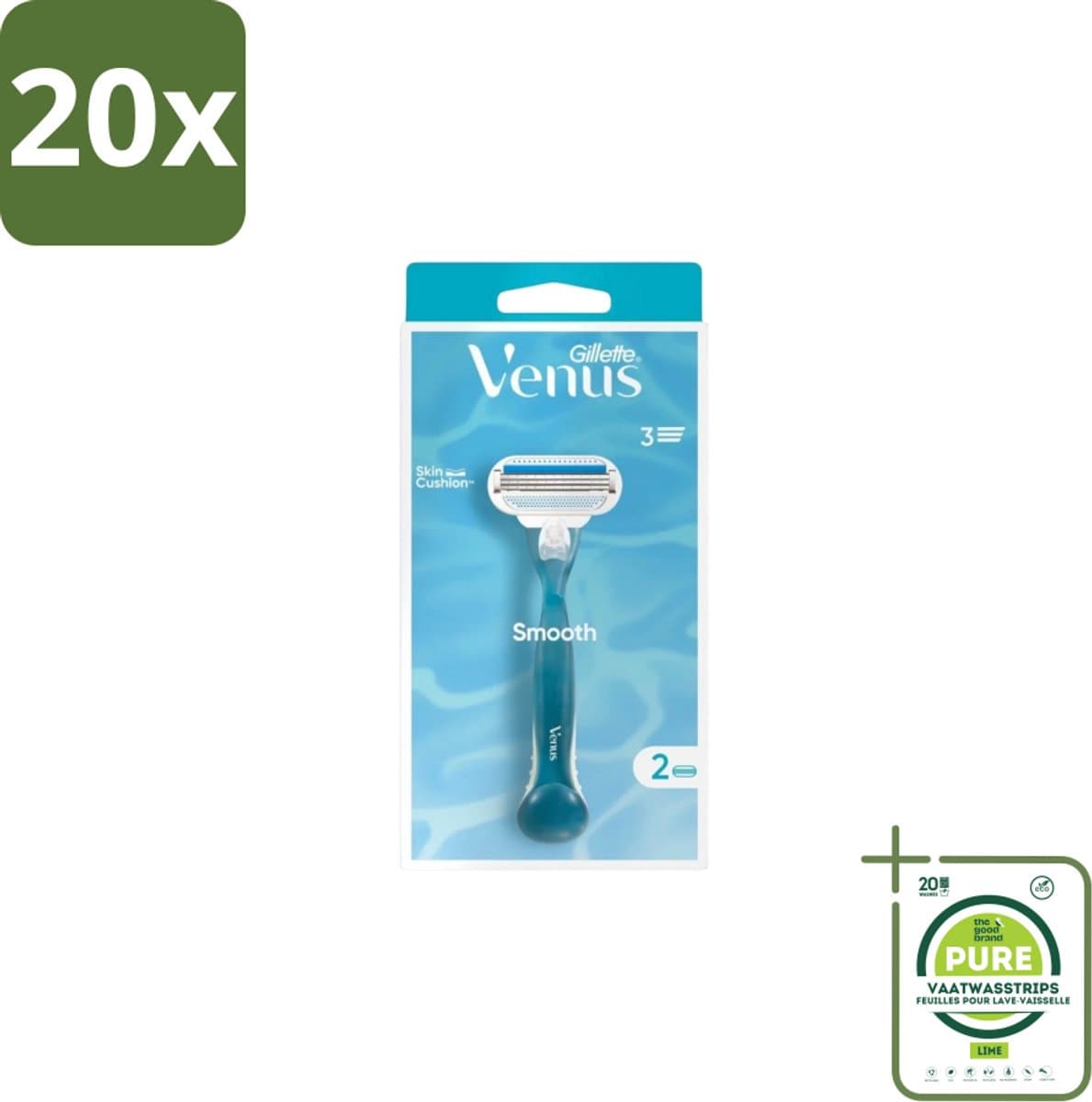 20 x Gillette - Venus Smooth – Rondingvolgende Mesjes – Handvat + 2 Navulmesjes - Grootverpakking - Scheermesje Vrouw - Huidbescherming - Scheren Voor Vrouwen - Venus SkinCushion - Duurzaam Scheren