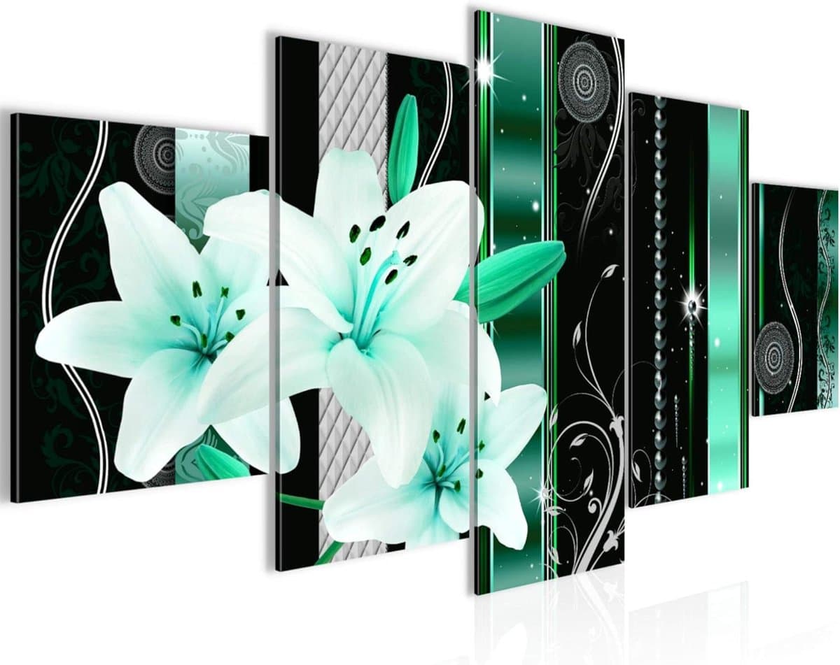 Schilderij Bloemen - Canvas Print - Woonkamer Decoratie - Gedrukt op vliespapier - 100 x 50 cm - Turkoois