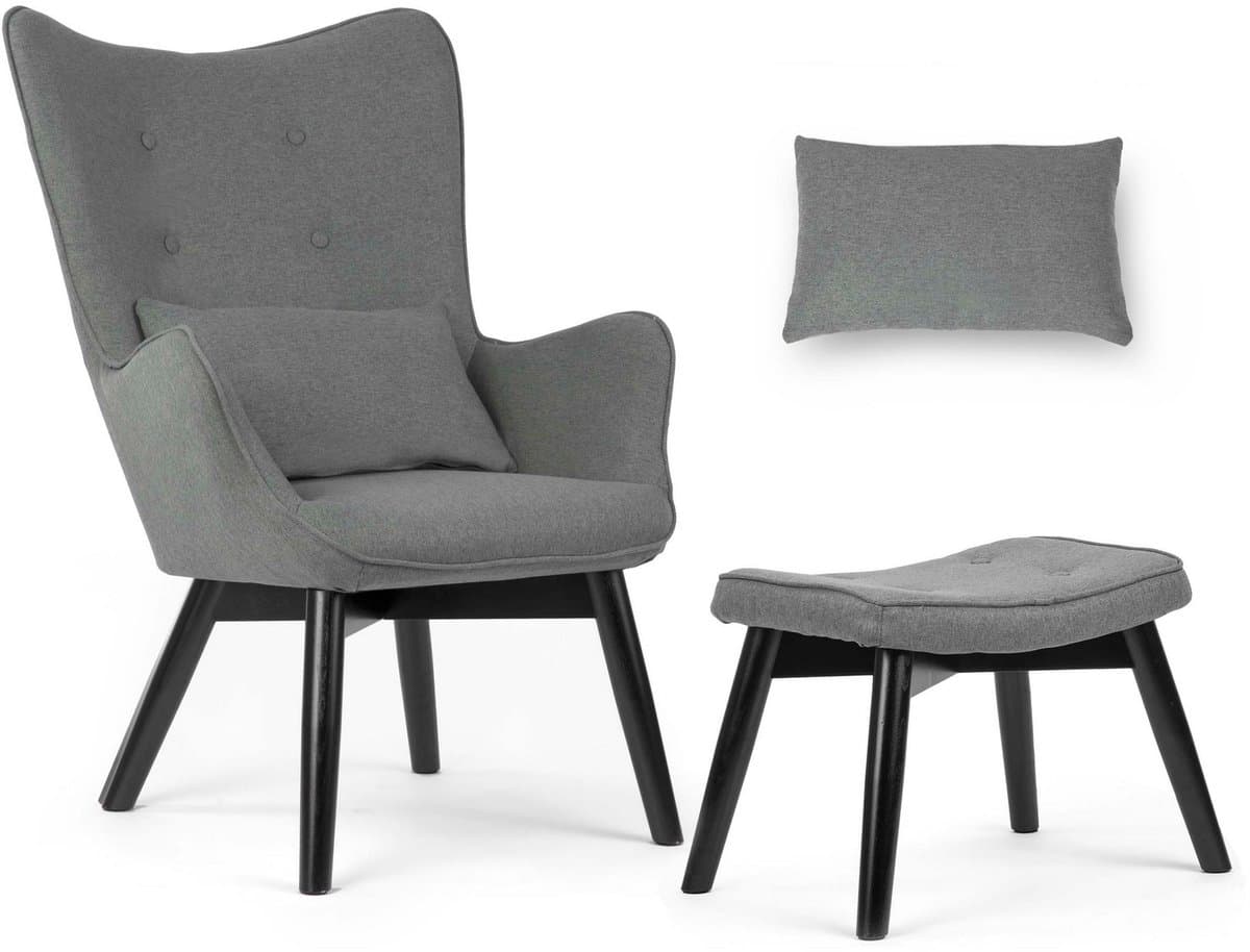 Norse Fauteuil "Oorfauteuil" met Voetenbank – Grijs
