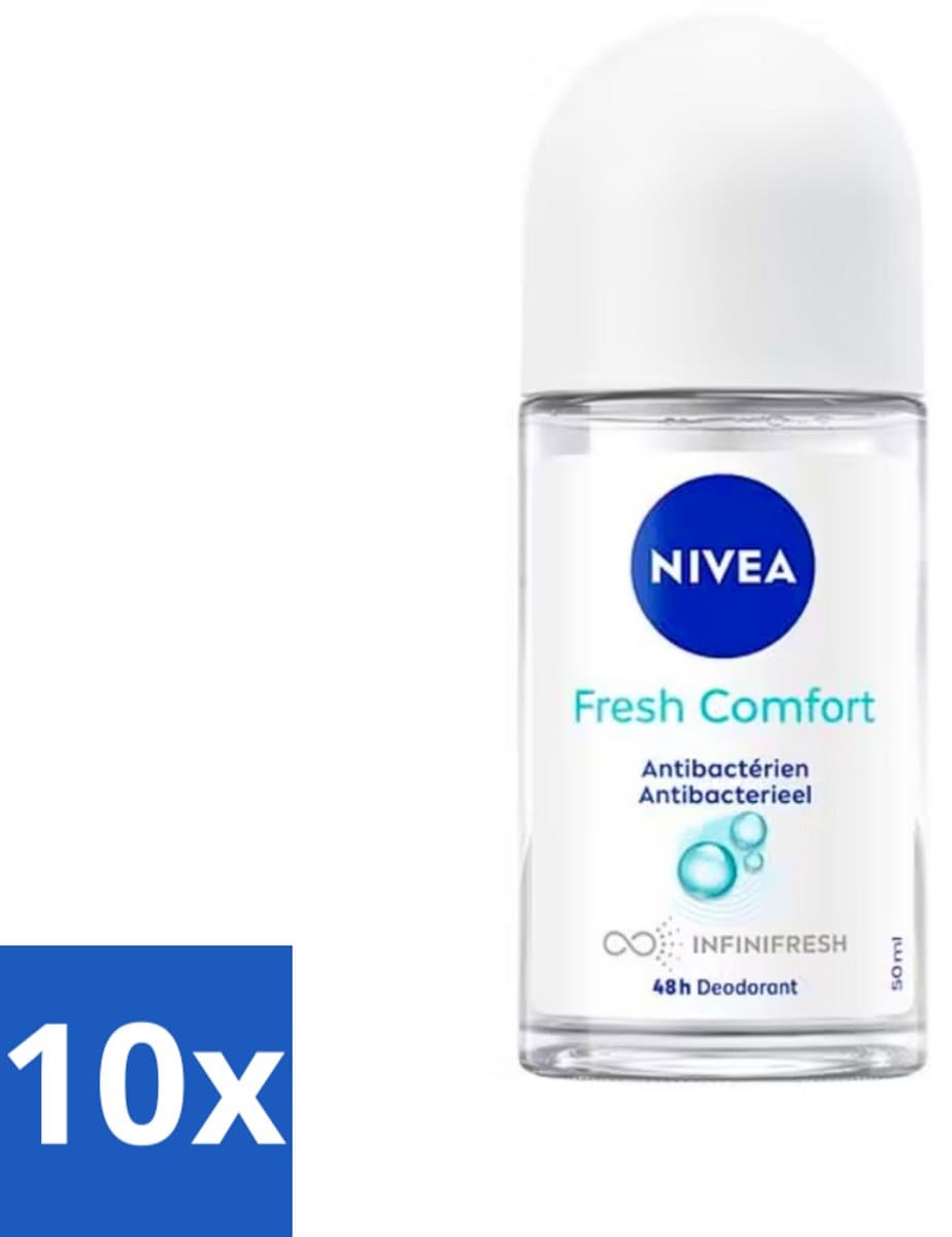 NIVEA - Deodorant Roller - Frisse Comfort - Antibacterieel - 50 ml - Bulkverpakking - 10 stuks