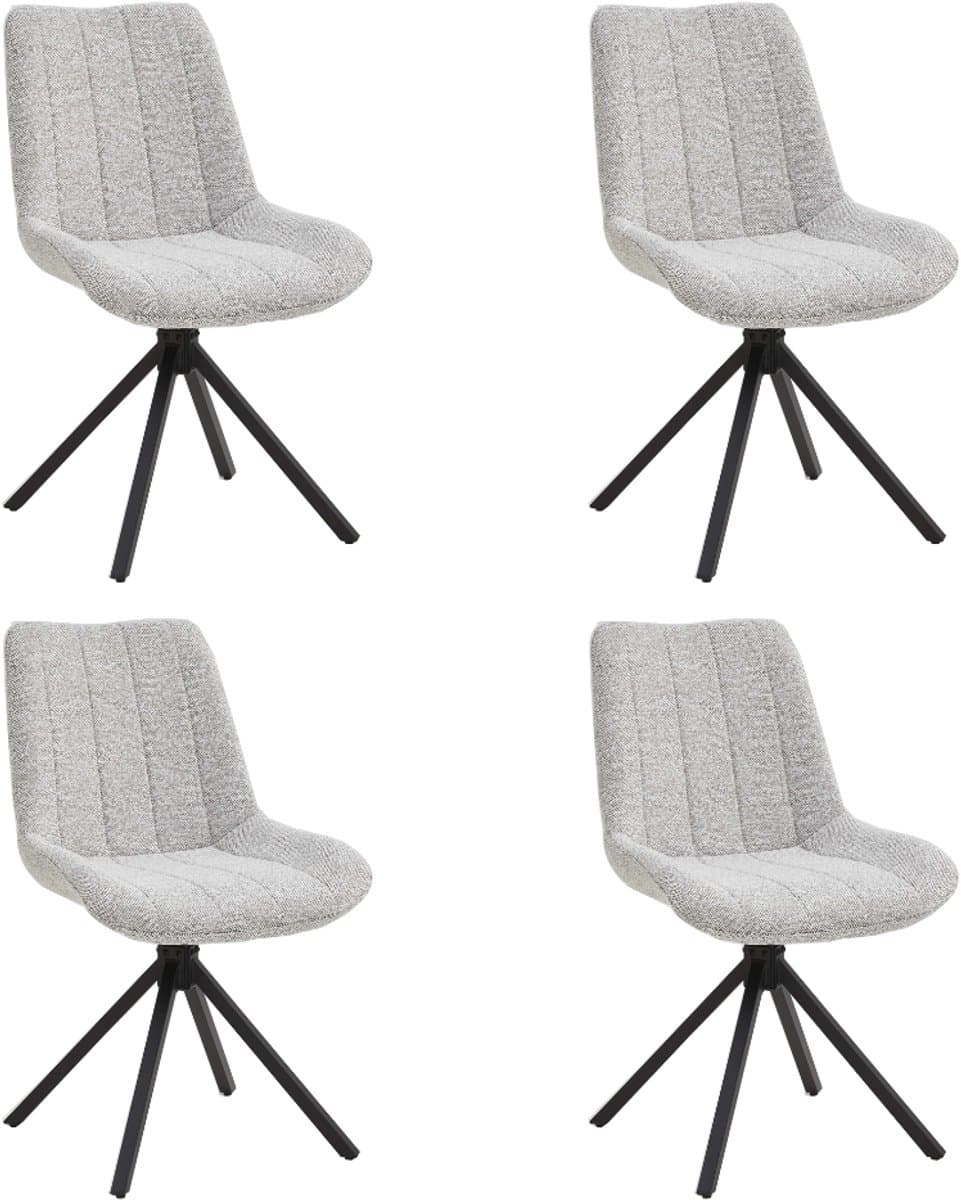Eetkamerstoelen – Vergaderstoelen – Stoelen – Draaibaar – Set van 4 – Lichtgrijs – Comfortabele Stoelen met Zwarte Metalen Poten – Moderne Design Stoelen voor Eetkamer en Kantoor