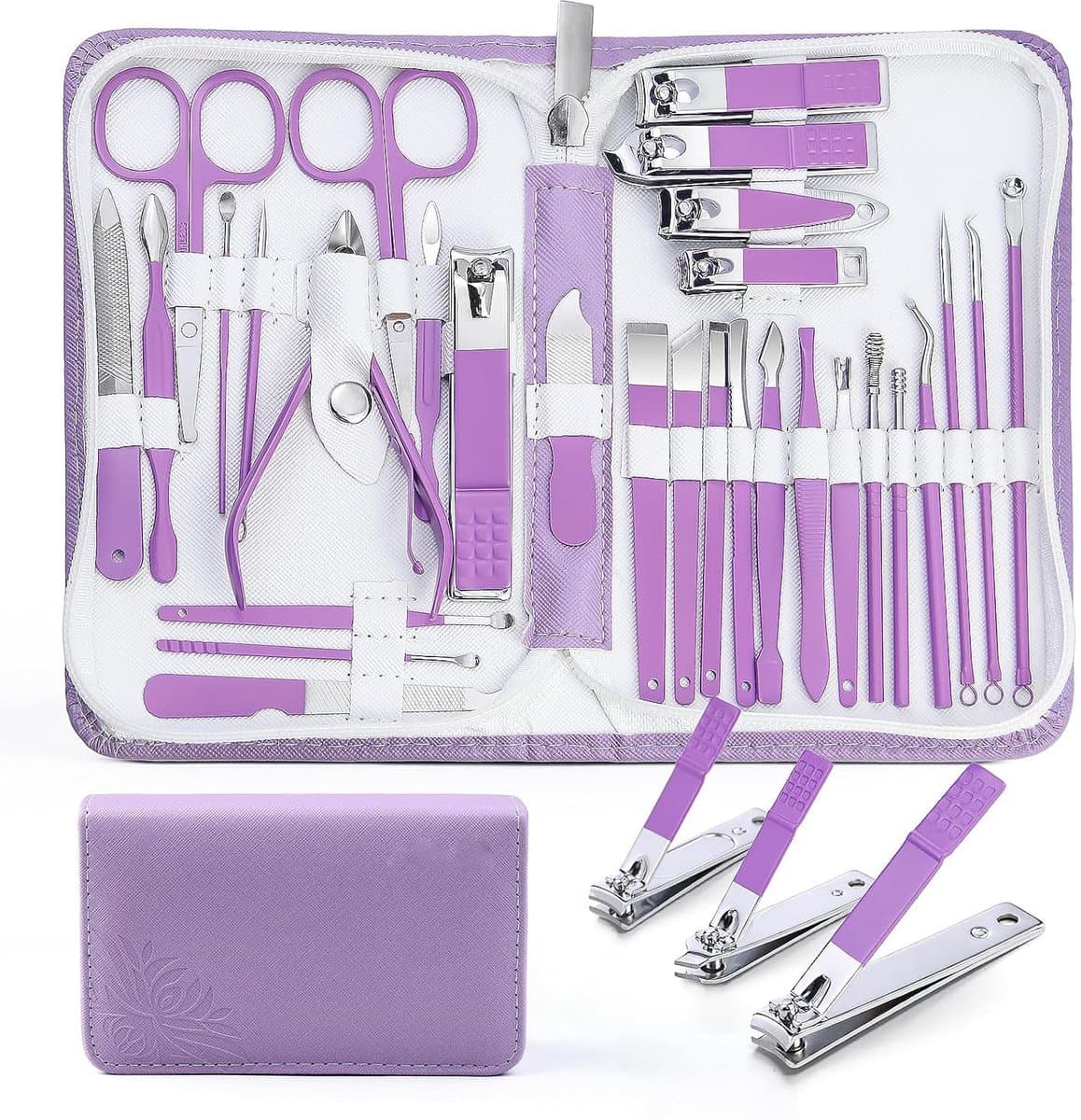Sander Shop Manicureset Professionele manicureset - 30-in-1 pedicureset Nagelknipperset Roestvrijstalen nagelset voor vrouwen - Paars