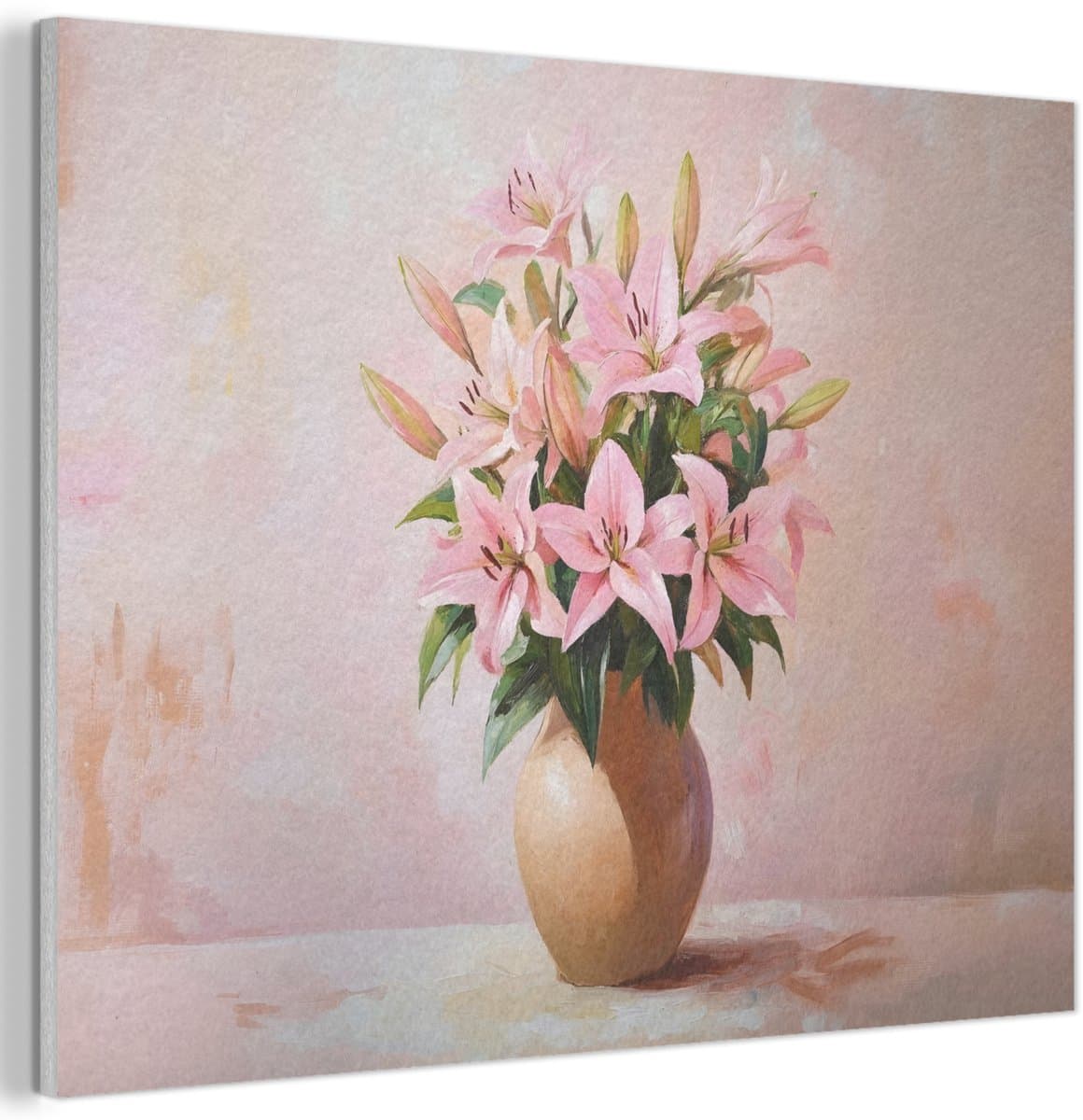Akoestisch wandpaneel 70x50 cm - Vilt schilderij Vaas - Bloemen - Roze - Akoestische panelen - Geluidsdempende wanddecoratie - Geluidsisolatie woonkamer - Muurdecoratie geluidspanelen