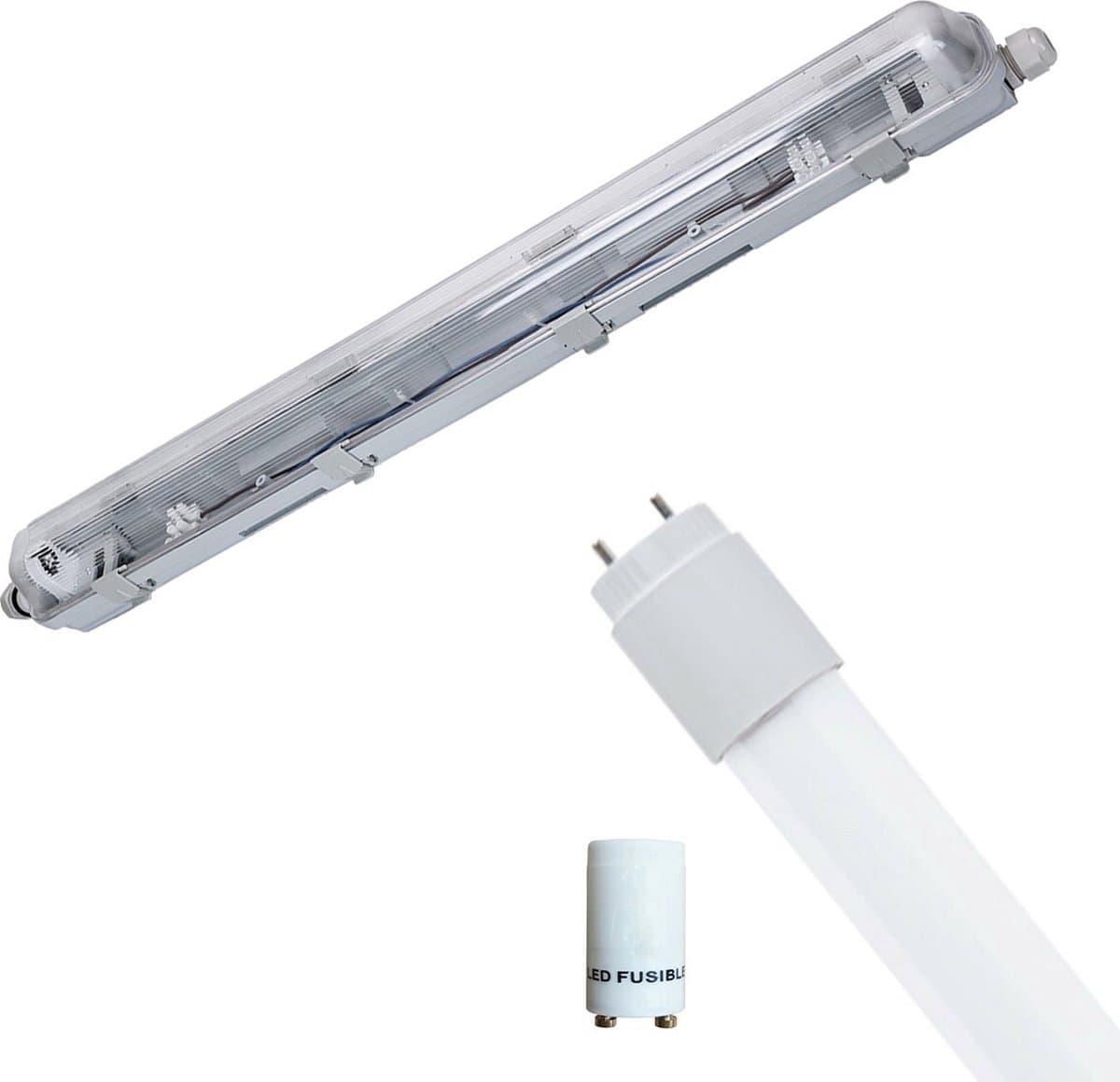 LED Waterdichte TL Armatuur met T8 Buis - Velvalux Strela - 60cm - Enkel - Koppelbaar - Waterdicht IP65 - 8W - Natuurlijk Wit 4200K