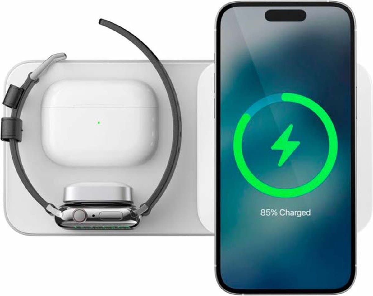 Nomad Base One Max 3:1 - geschikt voor iPhone, Apple Watch en AirPods - geschikt voor MagSafe opladen - Silver