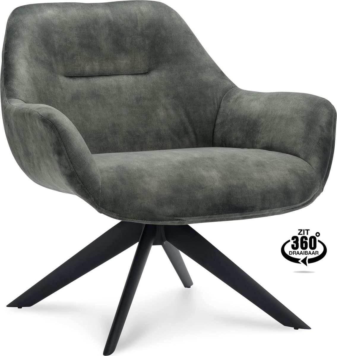 Icon Living - Fauteuil Hero - Draaibaar - Velours Adore Hunter - Poot Zwart