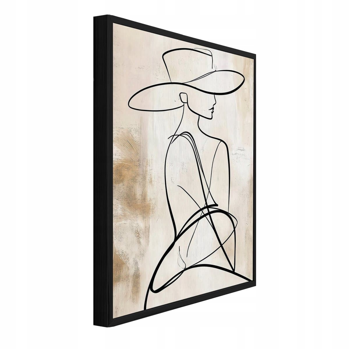 WALLARENA - Schilderij met reliëf 120x80 cm - zwarte lijst - vrouw in line-artstijl - woonkamer en slaapkamer