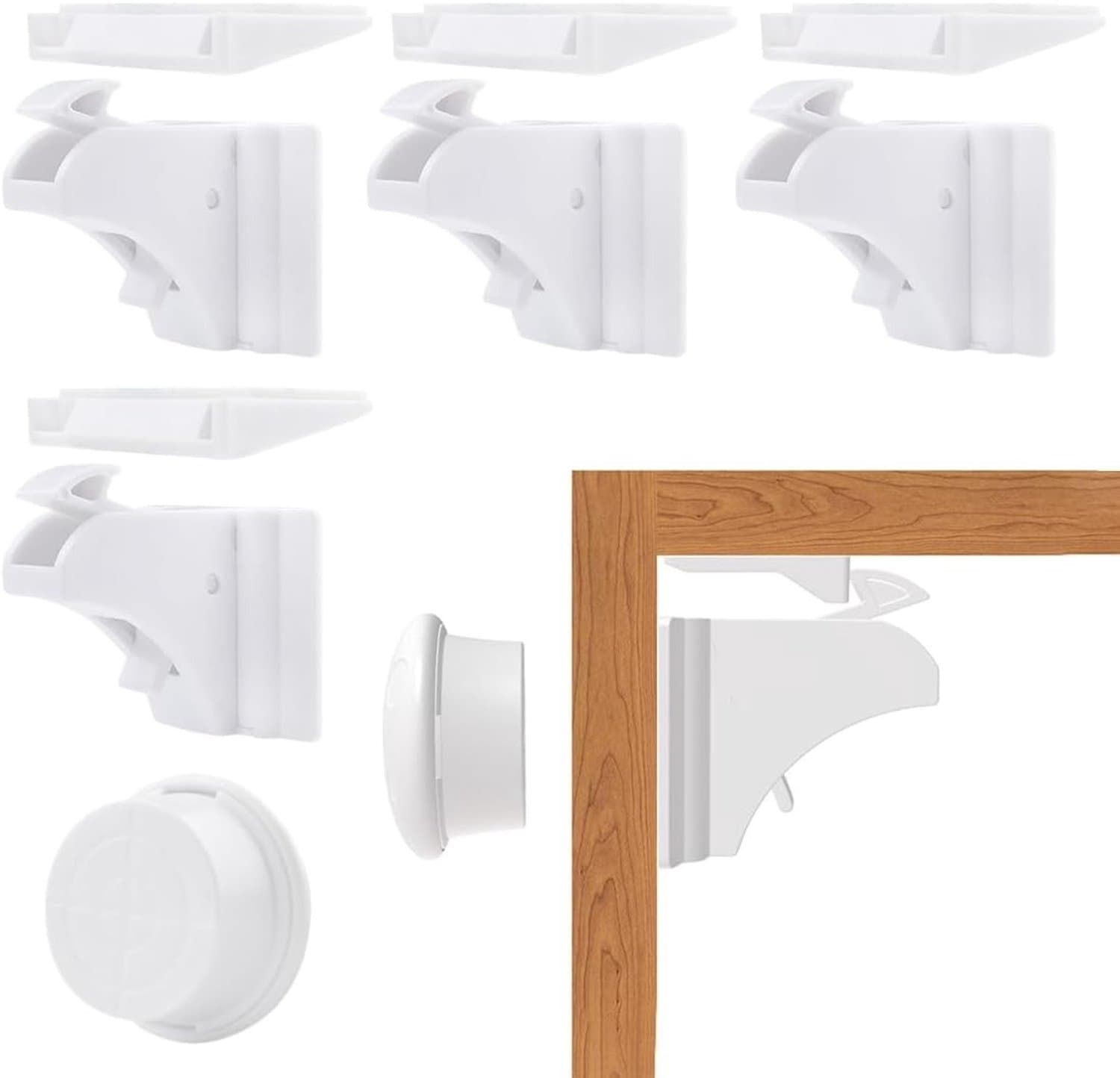 4 Magnetische Deursloten met 1 Sleutel, Kindveiligheid, Onzichtbare Bescherming voor Kasten, Eenvoudige Installatie zonder Boren, Lade- en Kastsloten, Wit