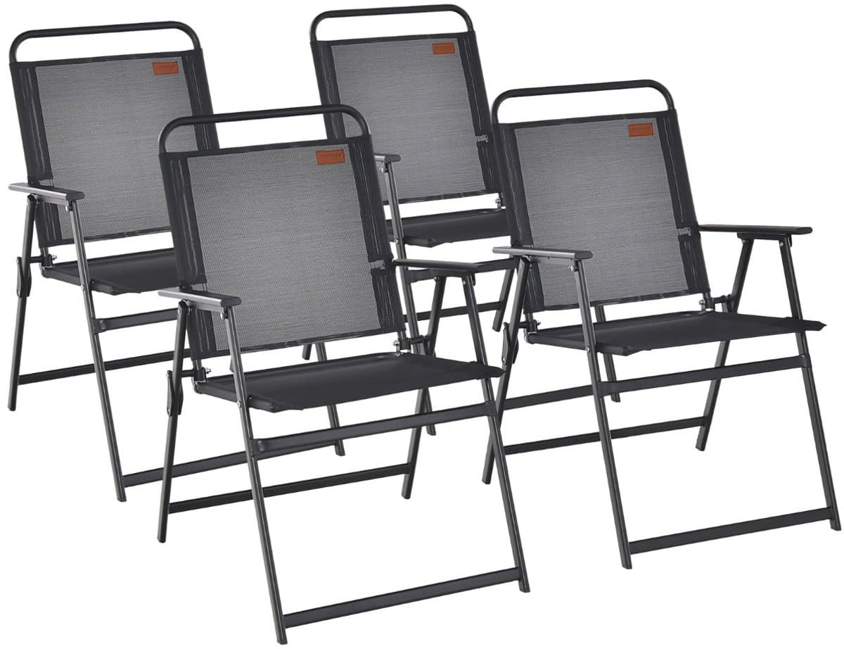 SureDeal® - Tuinstoel - Tuinstoelen Klapstoelen - Armleuningen Balkonstoelen - Ademende Stof Terrasstoelen - Balkon - Tuin - 68x55x83 cm - Zwart