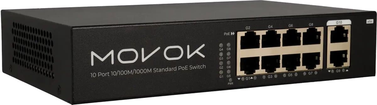 Movok 10-Poorts PoE Switch - 8x PoE+ - 2x Gigabit Uplink - 120W - Unmanaged - IP-Camera & CCTV - VK-SWITCH-1008POE-120-G