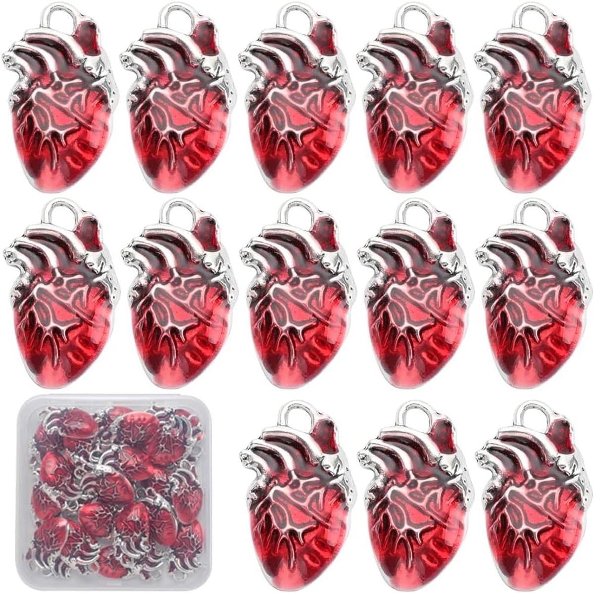Hart Bedels - Sieraden Onderdelen - Sieraden Maken - 3D Holle Organen - 30 Stuks - Antiek Rood