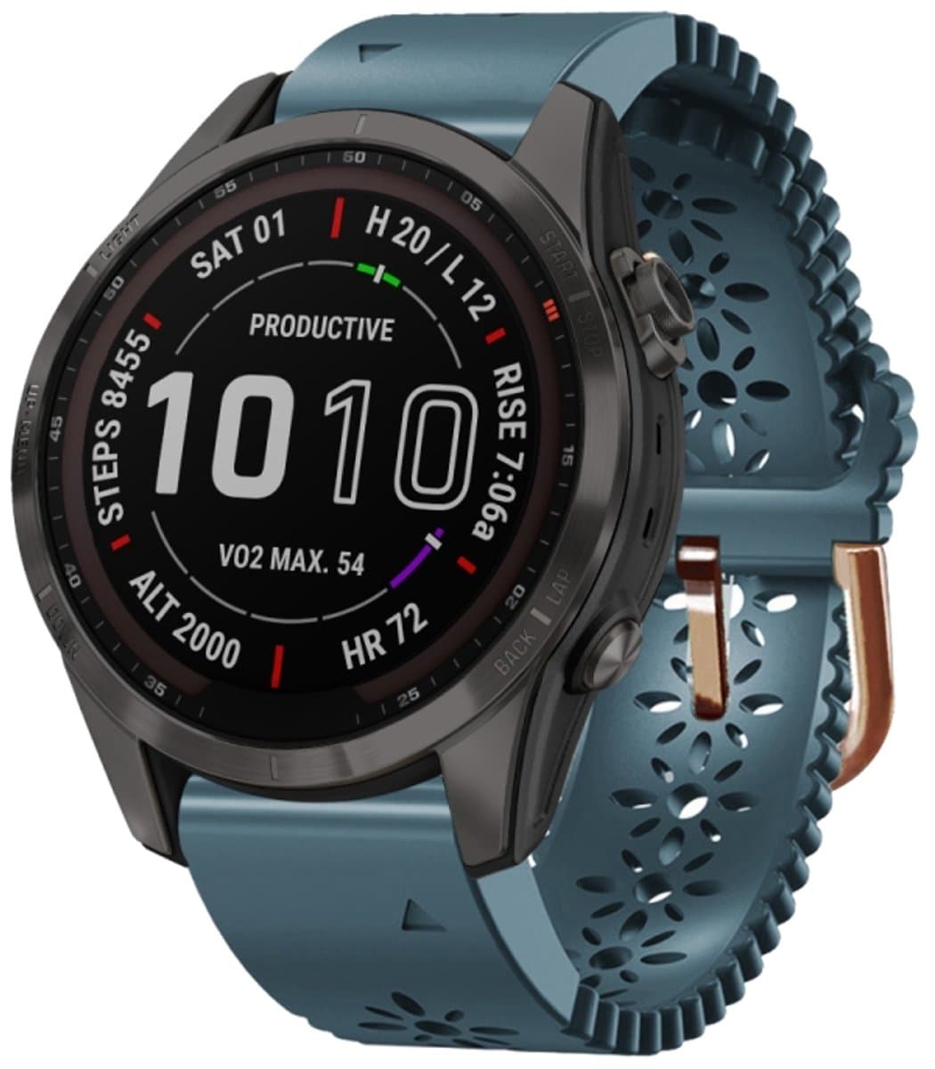 For Garmin Fenix 7S Sapphire Solar 20mm Lady's Silicone Watch Band With Lace Punch(Lake Blue)