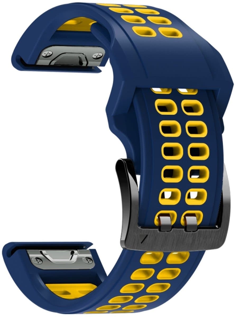 Voor Garmin Fenix 6x Quick Release Double Row Silicone Watchband (Midnight Blue Geel)