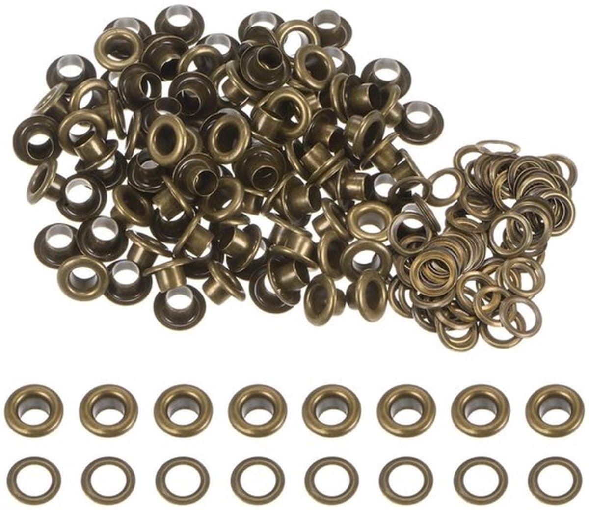 - Metalen Eyelets - 100 Stuks - Duurzaam en Corrosiebestendig - 5mm - Geschikt voor Scrapbooking en Leerbewerking - Kleur: Brons