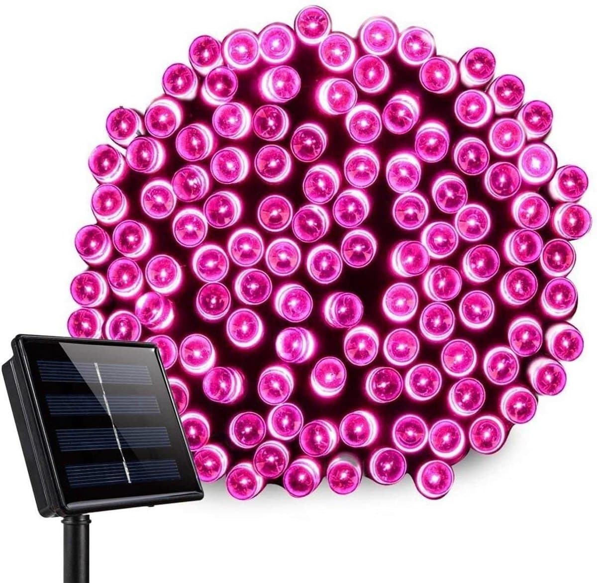 Kerstlichtketting - Lichtsnoer Decoratie - Buiten Verlichten - Op Zonne-energie - 100 LEDs - Roze