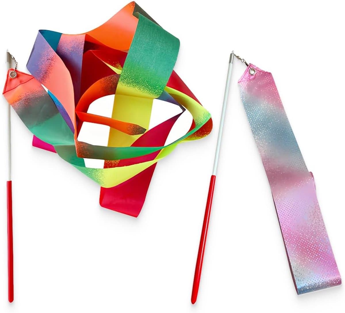 Set van 2 ritmische gymnastiekbanden voor meisjes, 2 meter, kleur roze, met handgrepen, perfect voor training en shows