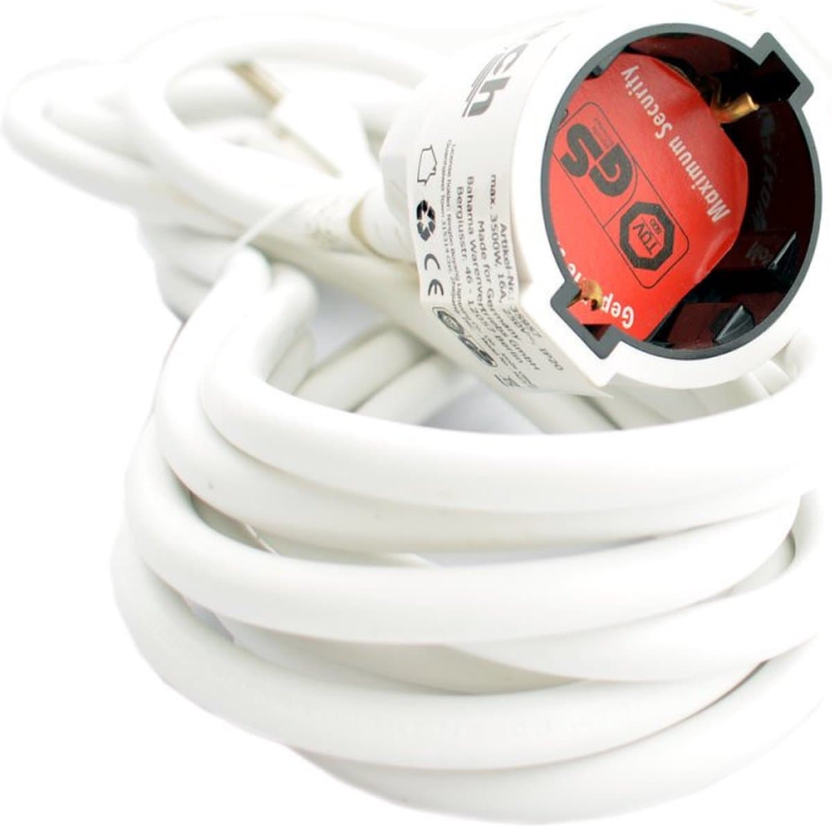 B-Tech Verlengsnoer/verlengkabel - voor ronde stekkers - wit - 500 cm - Elektra kabels